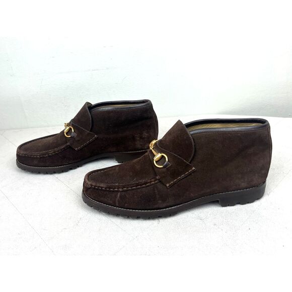Gucci Brown Suede Ankle Horsebit Slip On Loafer Shoes Boots   Mens Size 9.5 - Picture 7 of 9